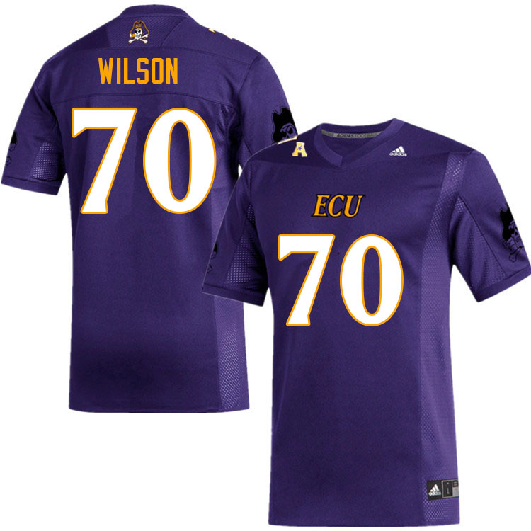 Men #70 Zion Wilson ECU Pirates College Football Jerseys Sale-Purple - Click Image to Close